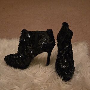 Vince Camuto Black Sequin Heeled Boots